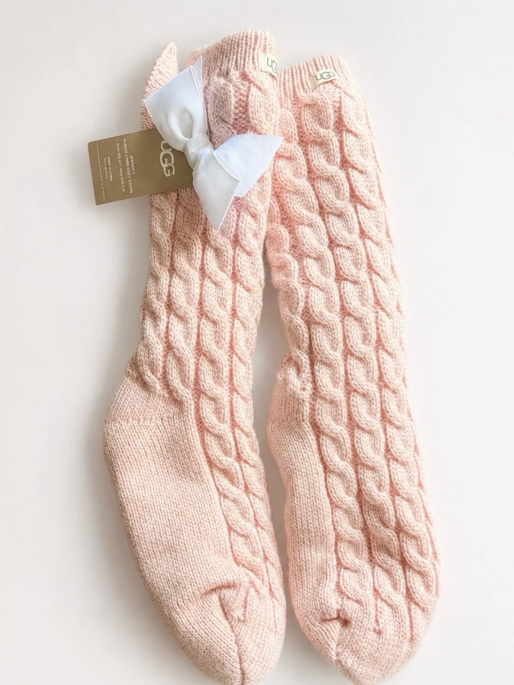 UGG women Pink Cable Knit Crew Socks